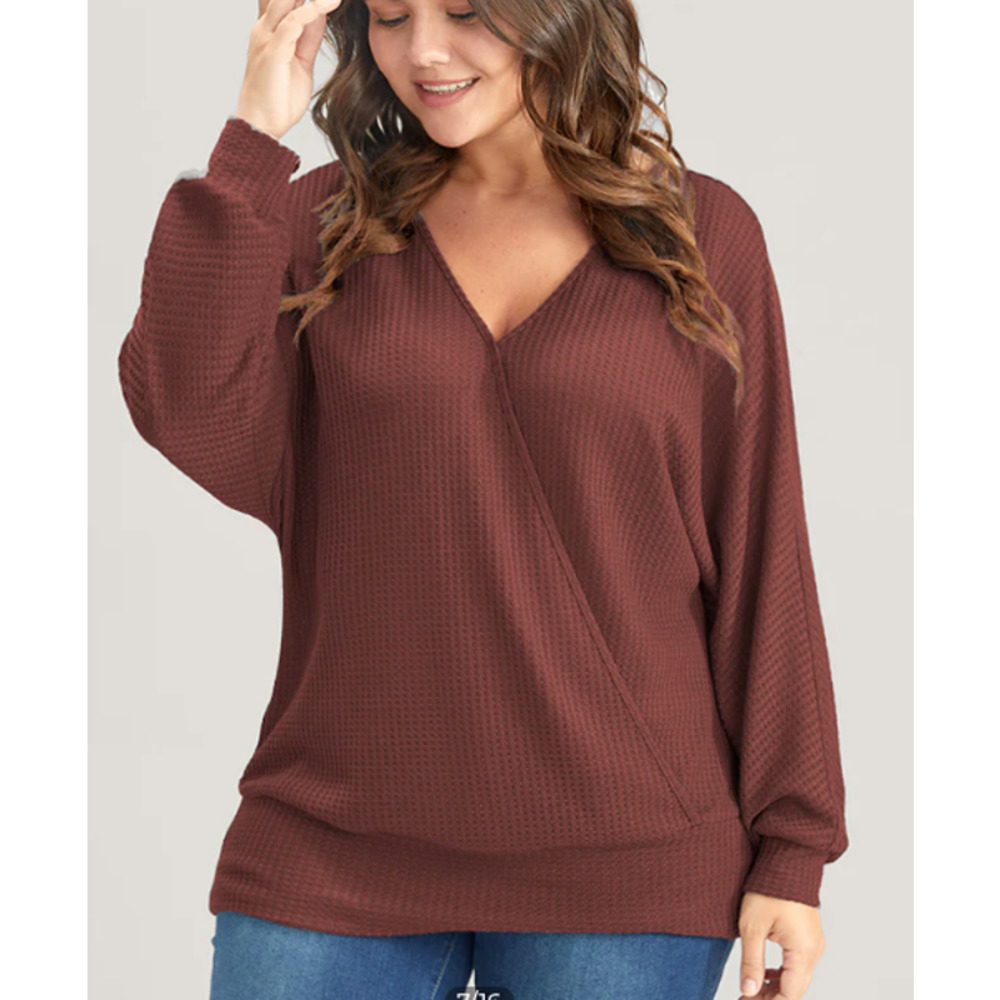 Bloomchic Solid Waffle Knit Wrap Long Tee Rust Size 14-16 1X NWT